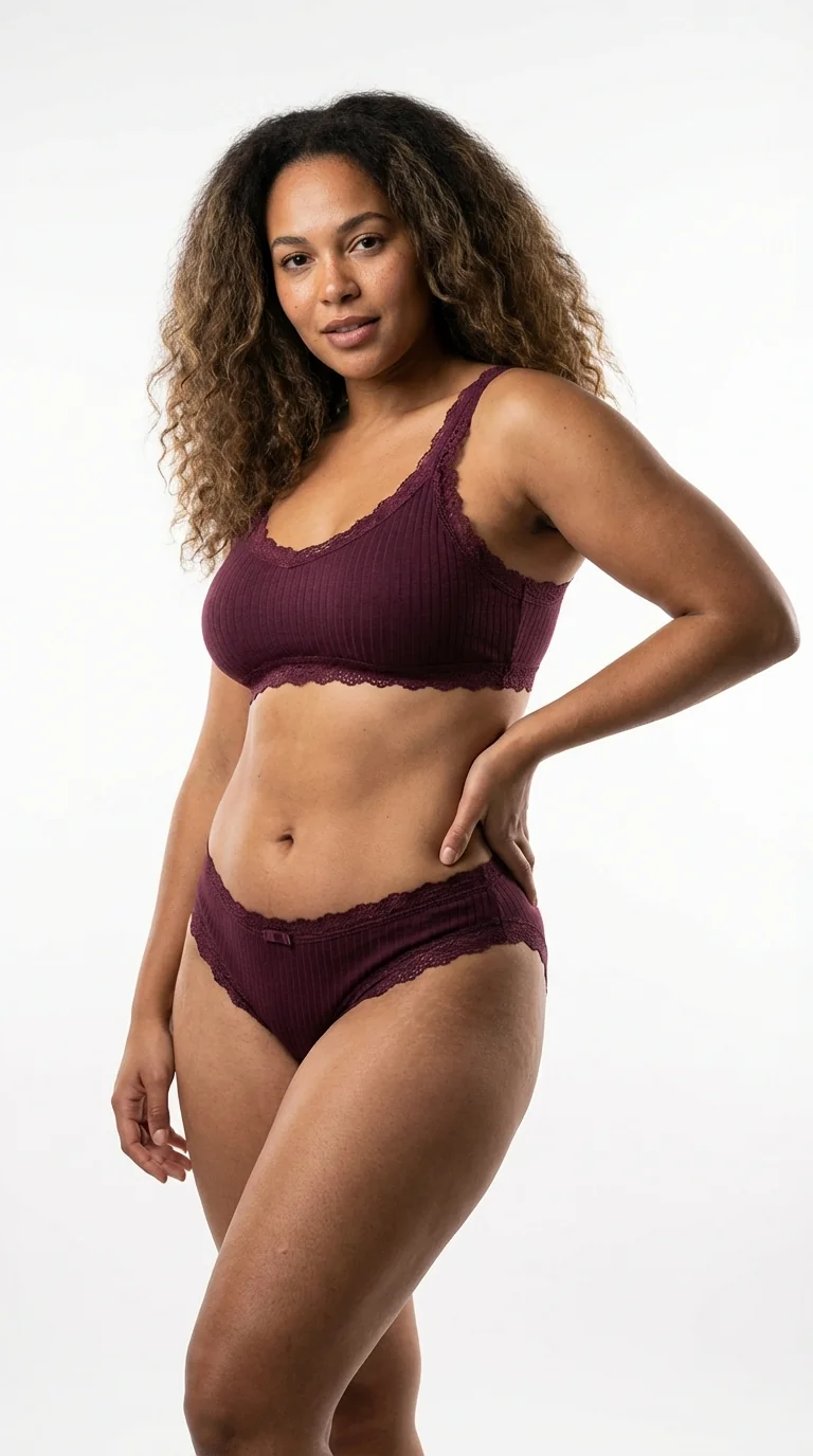 Burgundy Fitilli (Ribbed) Bikini Külot - Ön Görünüm
